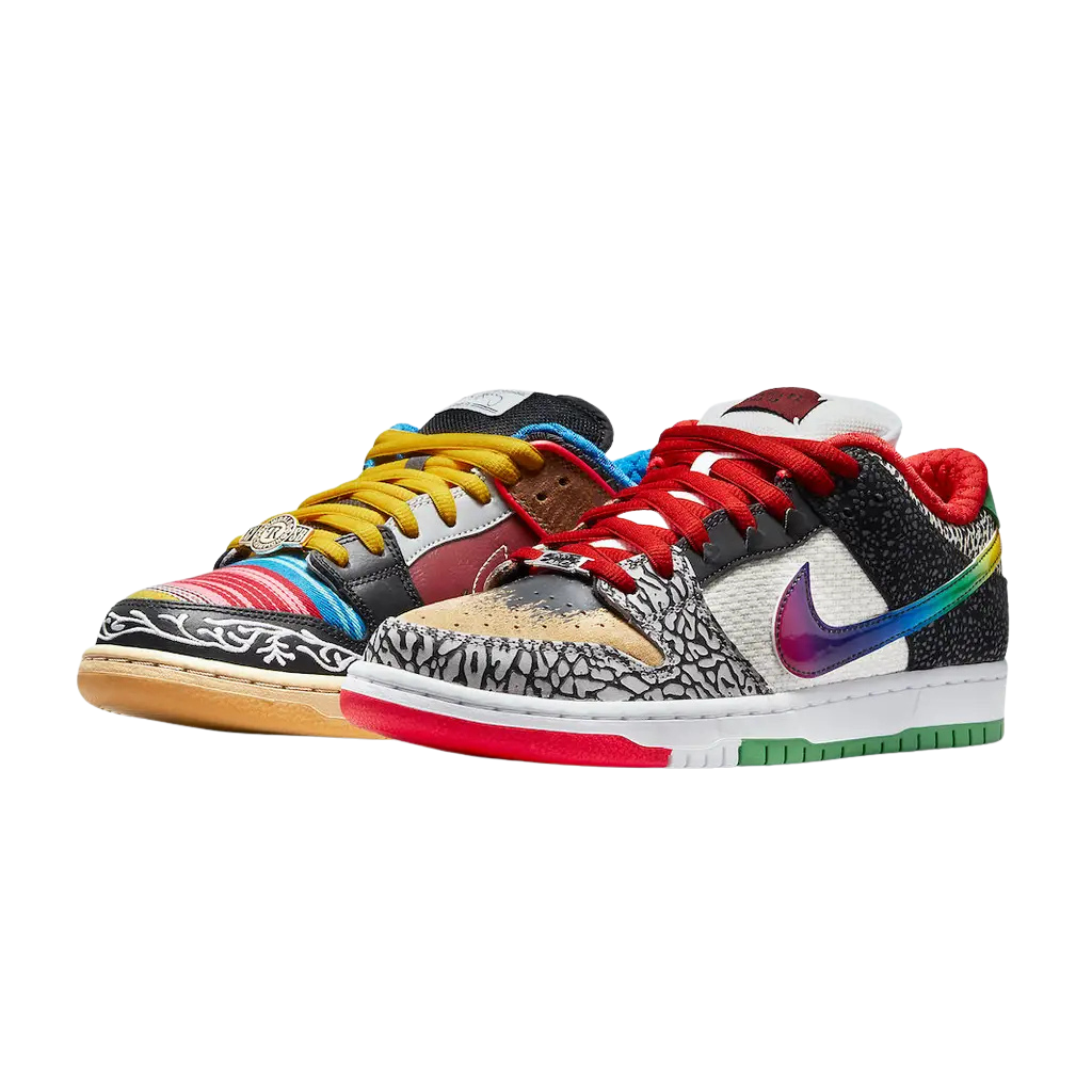 Colorful sneakers with a prominent Nike logo on a white background