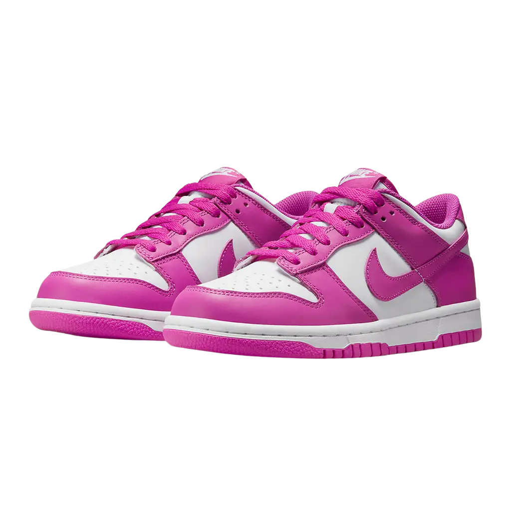 Pink and white sneakers with a visible brand logo on a white background