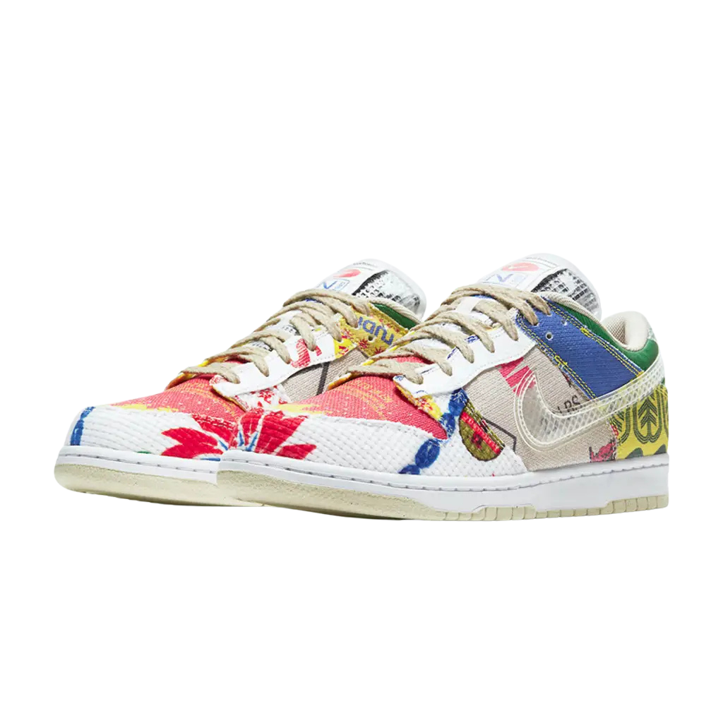 Colorful sneakers with floral design on a white background